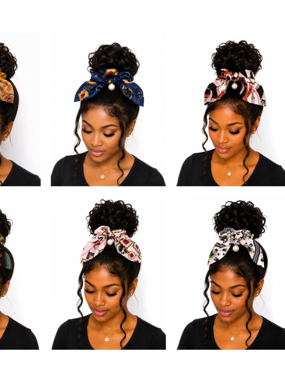 6-Piece Scarf Bow Scrunchie Set with Pearls
